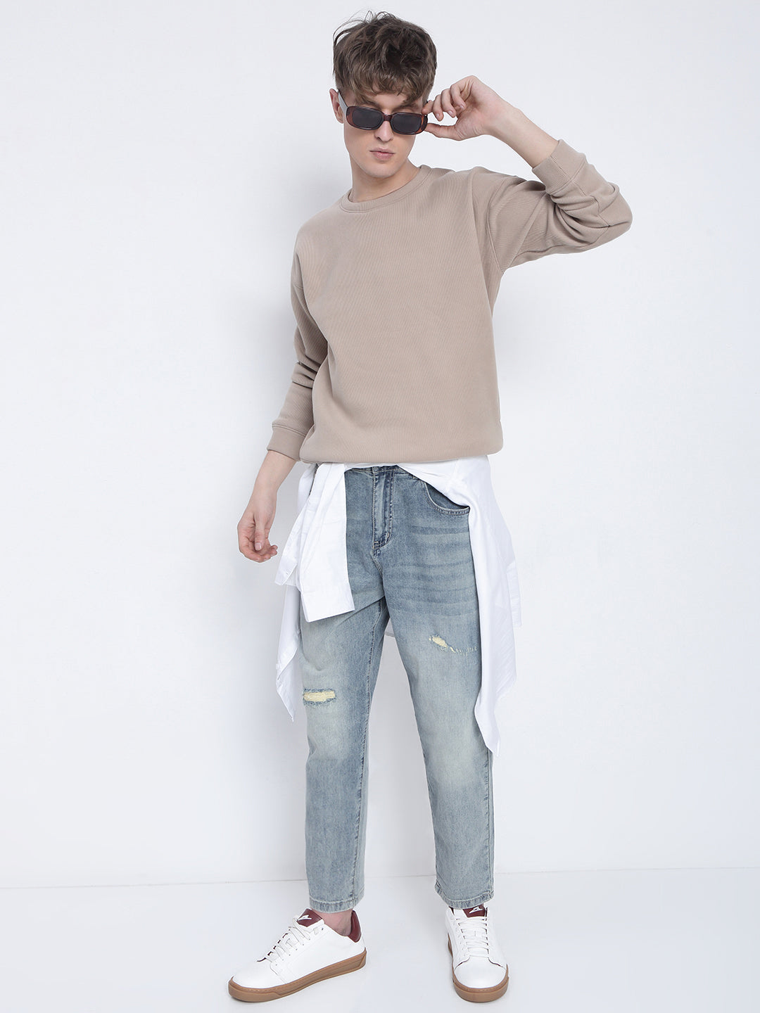 Men's Beige Round Neck Sweatshirt
