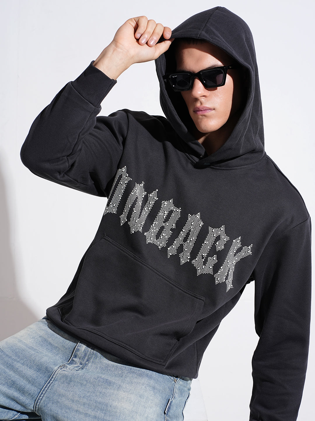 Men's Typography Charcoal Ribbed Regular Fit Hoodie